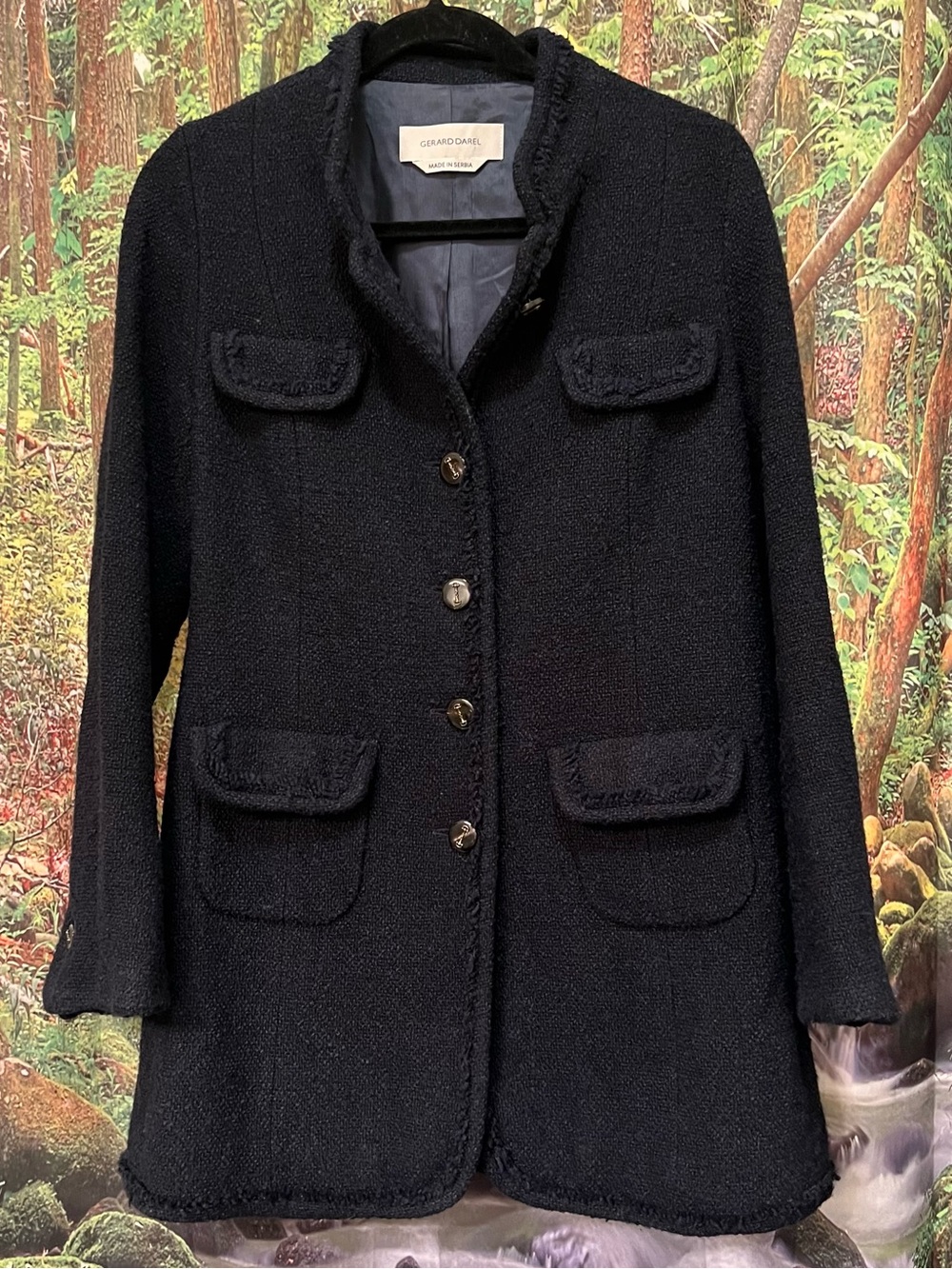 Gerard Darel Navy Tweed Coat textured